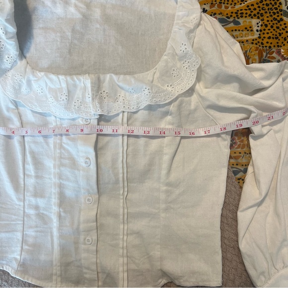 White Ruffled Square-Neck Button Front Top - Picture 4 of 6